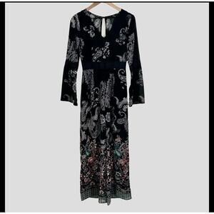 Soieblu Jumpsuit Small Black Paisley Floral Print Wide Leg Bell Sleeve‎ Boho